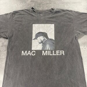 Mac Miller Portrait Graphic T Shirt Men's Size Medium Washed Black Gray Burnout